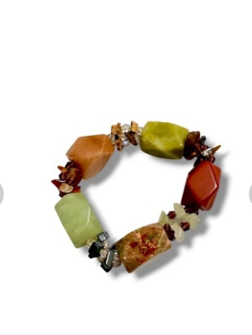Natural Stone Multicolor Hematite,  Carnelian, Agate, Unakite Stretch Bracelet